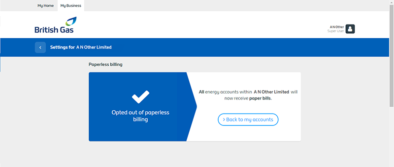 Confirmation that you've opted out of paperless billing Confirmation that you've opted out of paperless billing